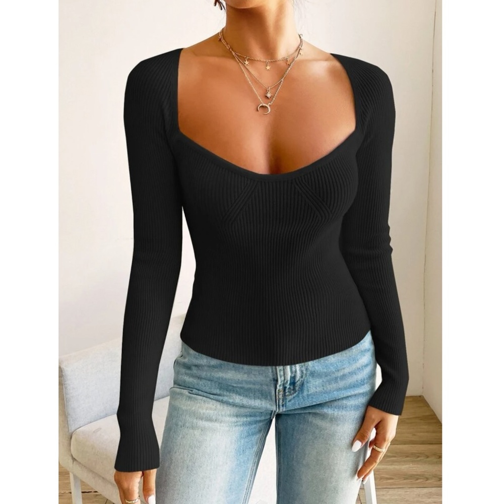 Black Rib Knit Long Sleeve Top - Picture 7 of 10